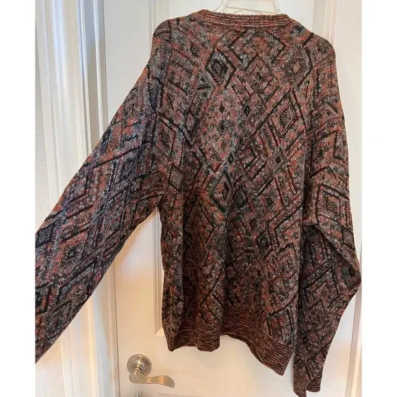 Pronto-Uomo Firenxe men's /unisex XL geometric print‎ rust, blue & black sweater - Picture 7 of 7